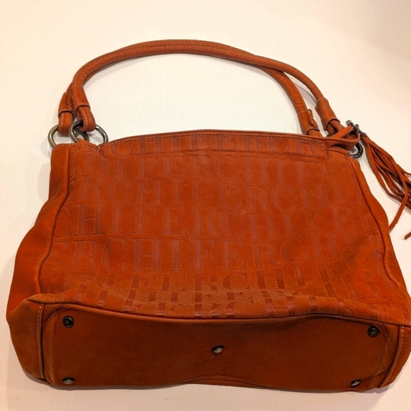 FERCHI Embossed Brown Leather Shoulder Bag - Picture 3 of 6